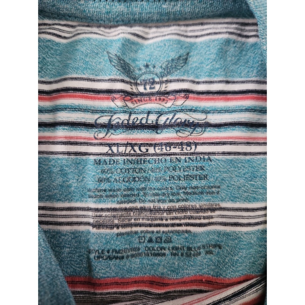 Y2K 2000s Faded Glory Heather Teal Striped Vneck T-Shirt Distressed XL - Picture 4 of 12